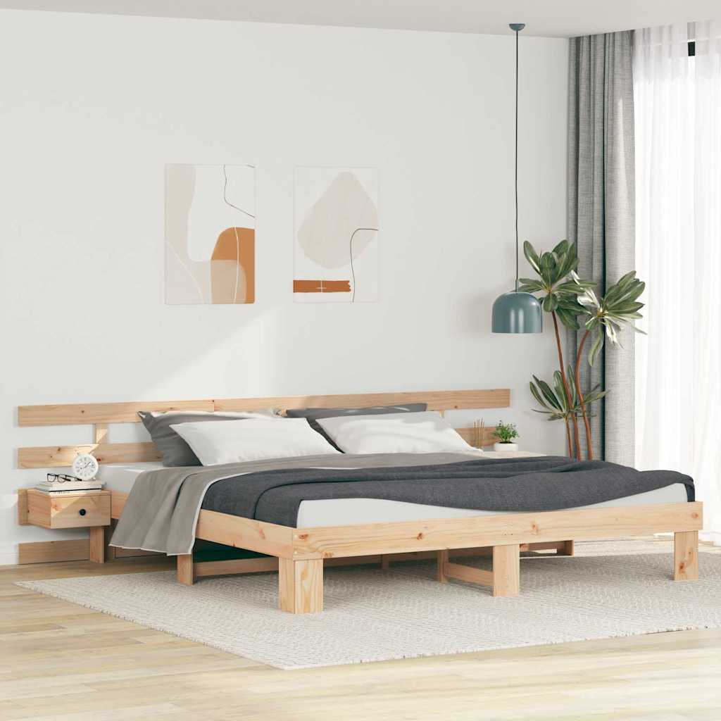 Cadre de lit avec tête de lit Marron 200 x 200 cm Pin massif - XIOS
