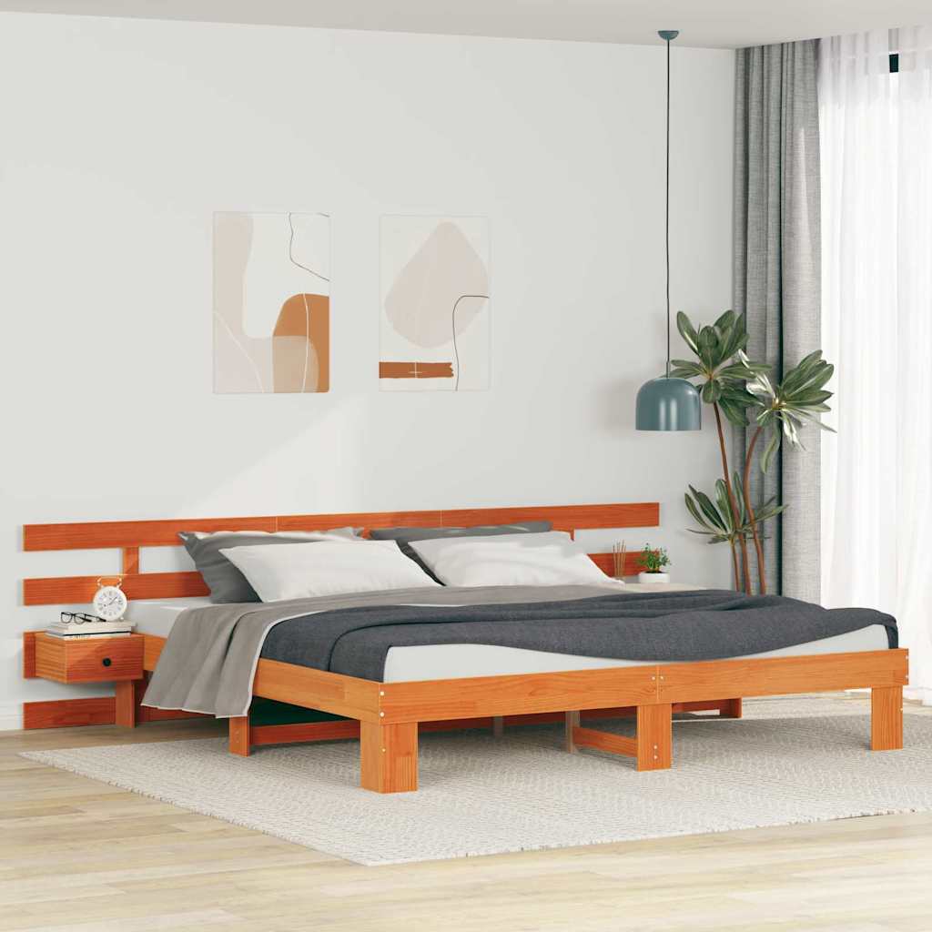Cadre de lit avec tête de lit Marron 200 x 200 cm Pin massif - XIOS
