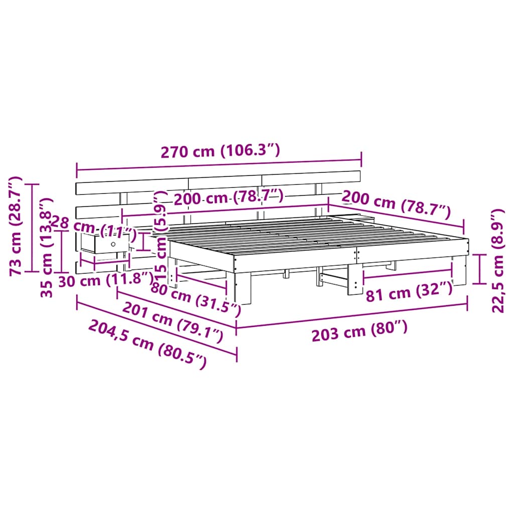 Cadre de lit avec tiroir Marron 200 x 200 cm Bois massif en pin - XIOS