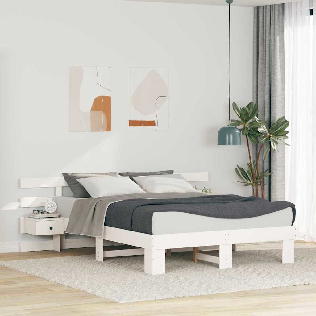 Cadre de lit avec tête de lit Blanc 140 x 200 cm Pin massif - XIOS