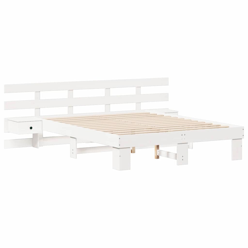 Cadre de lit avec tête de lit Blanc 140 x 200 cm Pin massif - XIOS