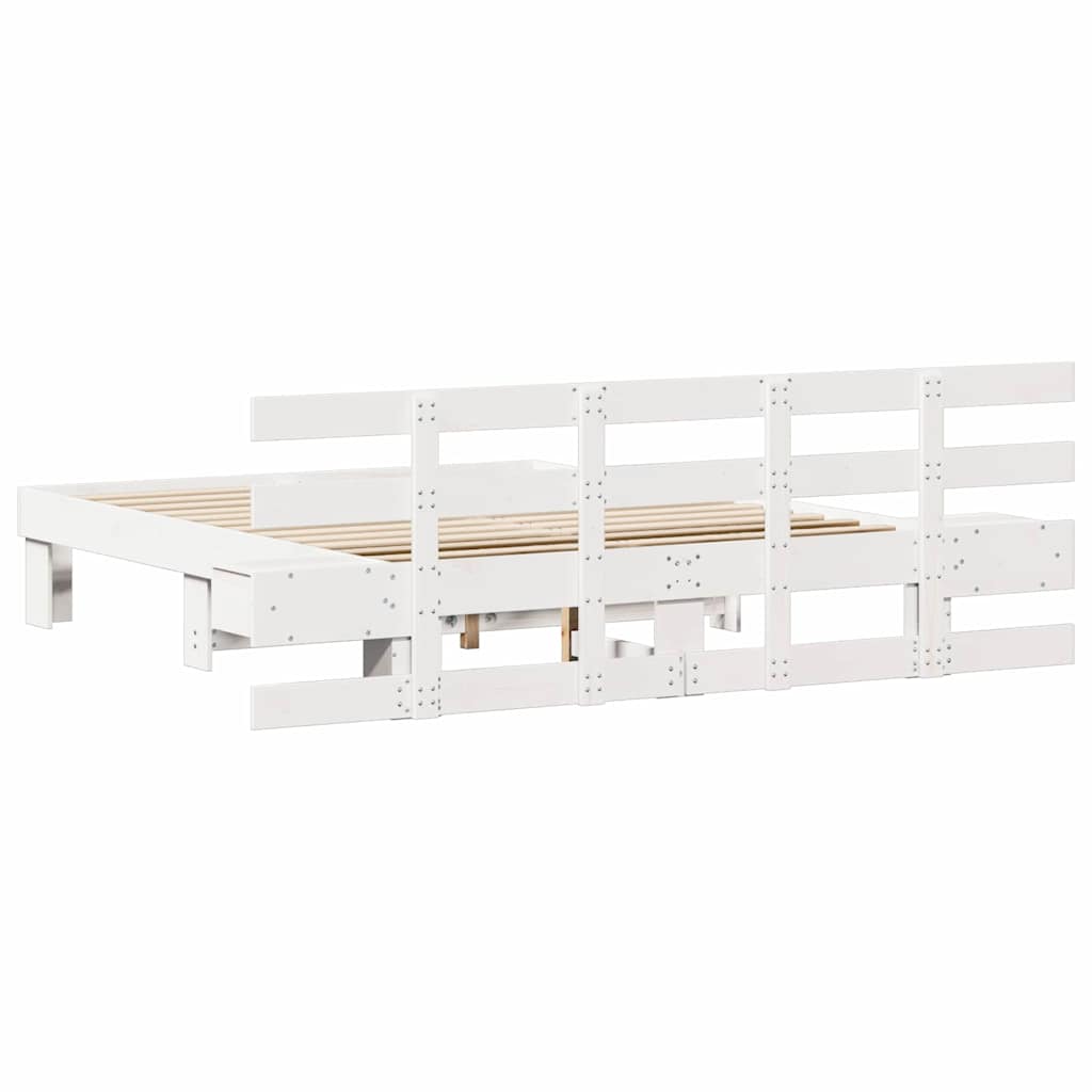 Cadre de lit avec tête de lit Blanc 140 x 200 cm Pin massif - XIOS