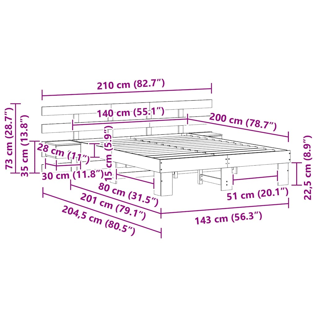 Cadre de lit avec tête de lit Blanc 140 x 200 cm Pin massif - XIOS