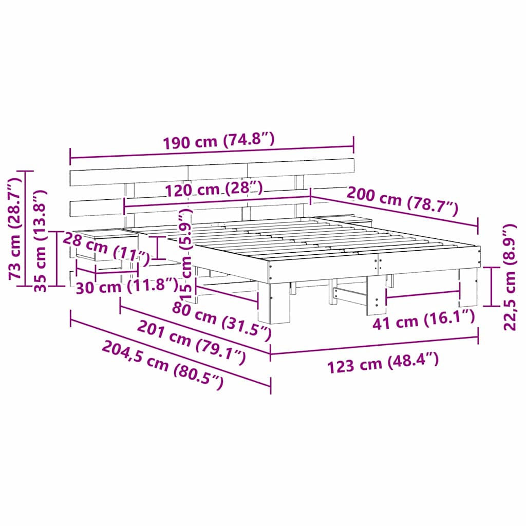Cadre de lit avec tête de lit Marron 120 x 200 cm Pin massif - XIOS