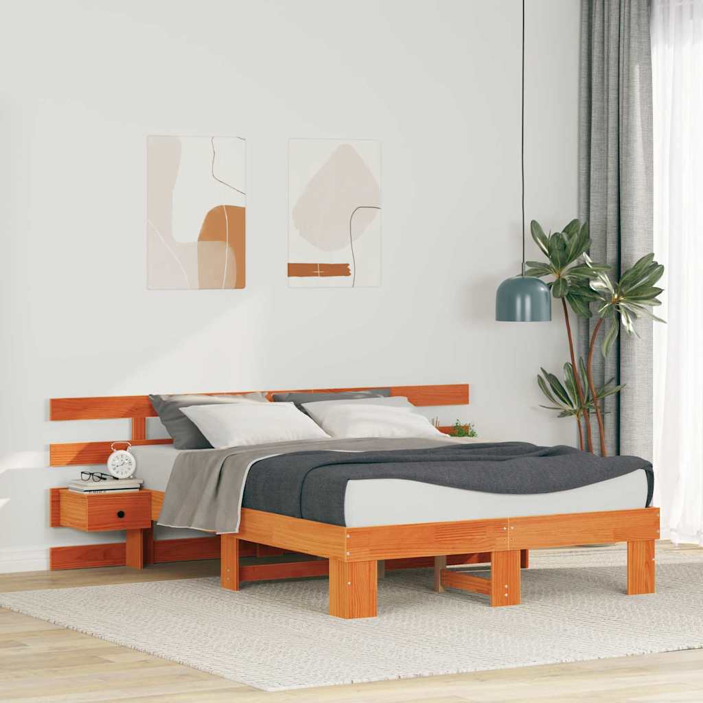 Cadre de lit avec tête de lit Marron 140 x 190 cm Pin massif - XIOS