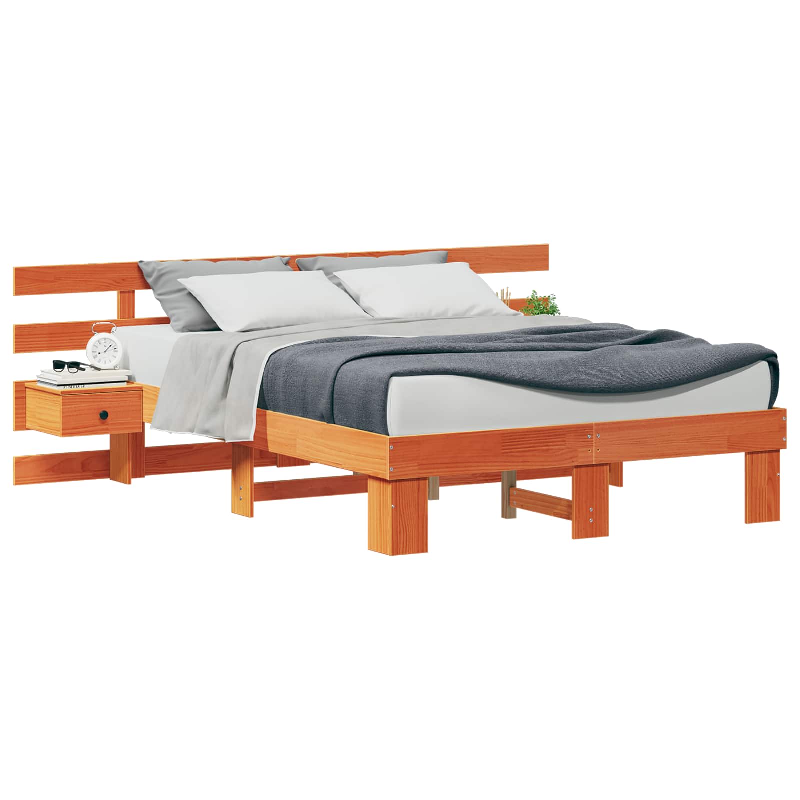 Cadre de lit avec tête de lit Marron 140 x 190 cm Pin massif - XIOS