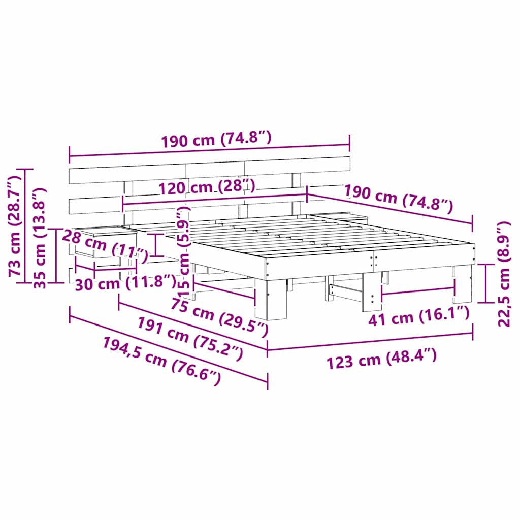 Cadre de lit avec tête de lit Marron 120 x 190 cm Pin massif - XIOS