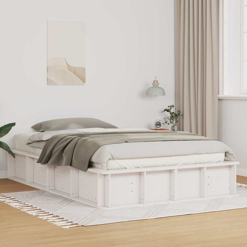 Cadre de lit Blanc 135 x 190 cm Bois de pin massif - XIOS
