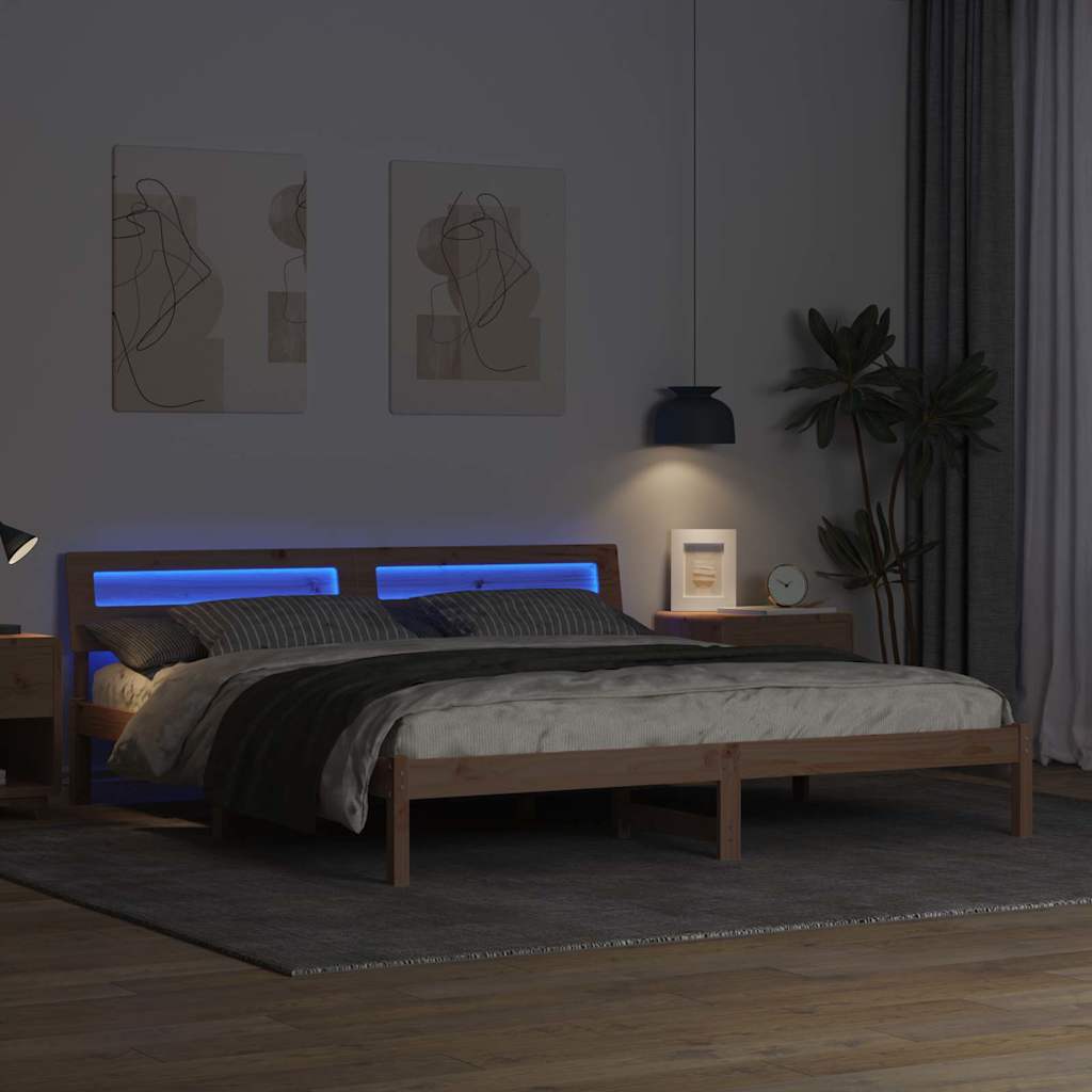 Cadre de lit avec tête de lit Marron 200 x 200 cm Pin massif - XIOS