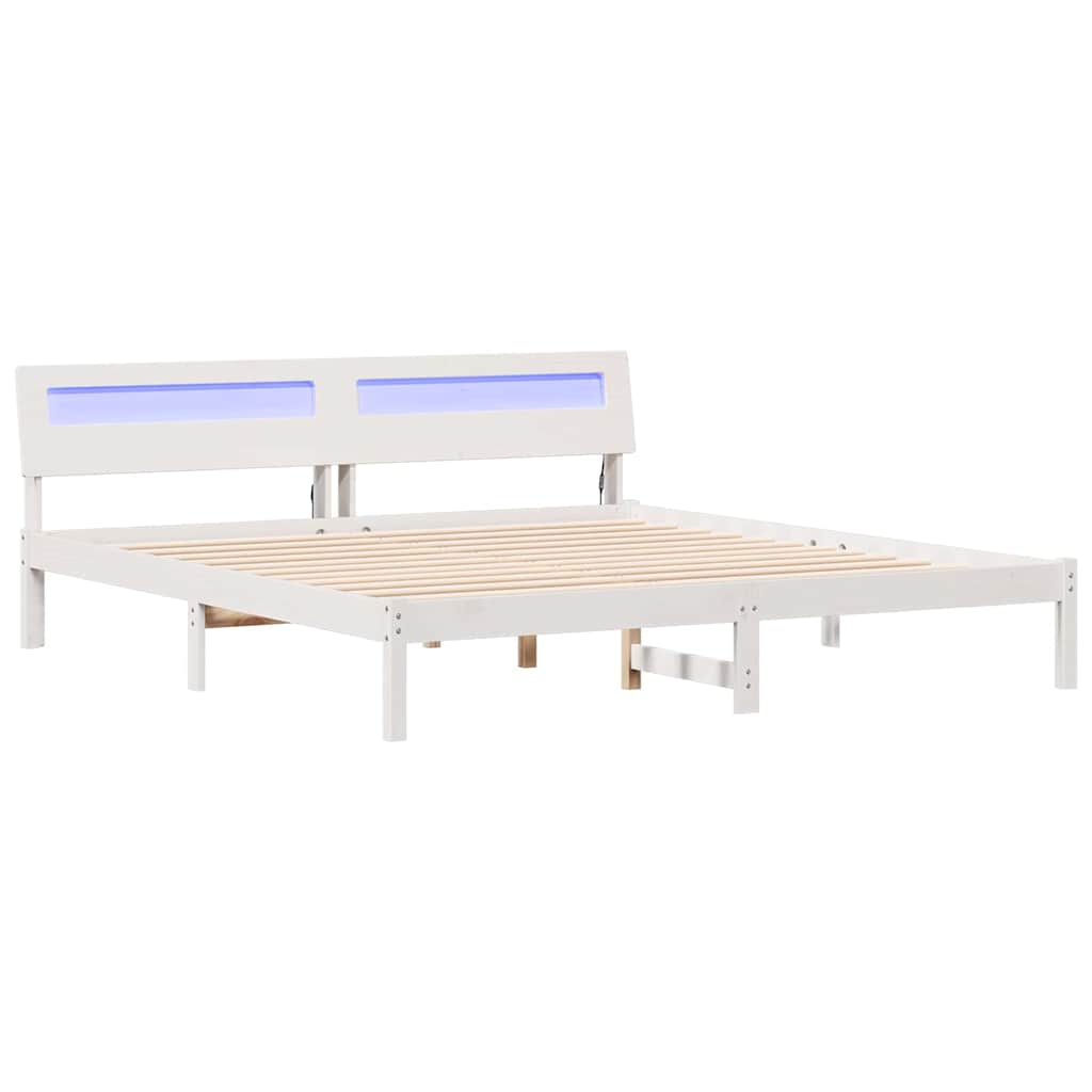 Cadre de lit avec tête de lit Blanc 200 x 200 cm Pin massif - XIOS
