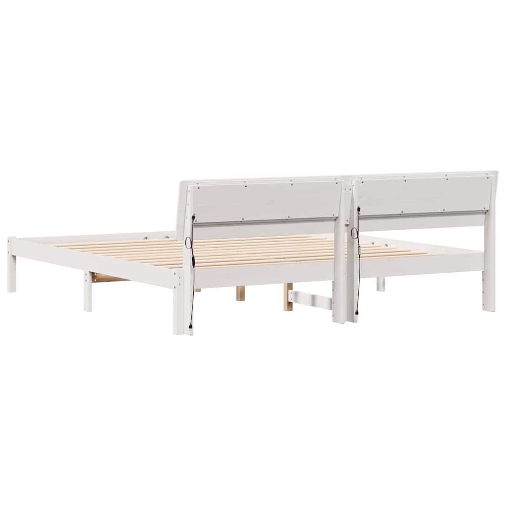 Cadre de lit avec tête de lit Blanc 200 x 200 cm Pin massif - XIOS