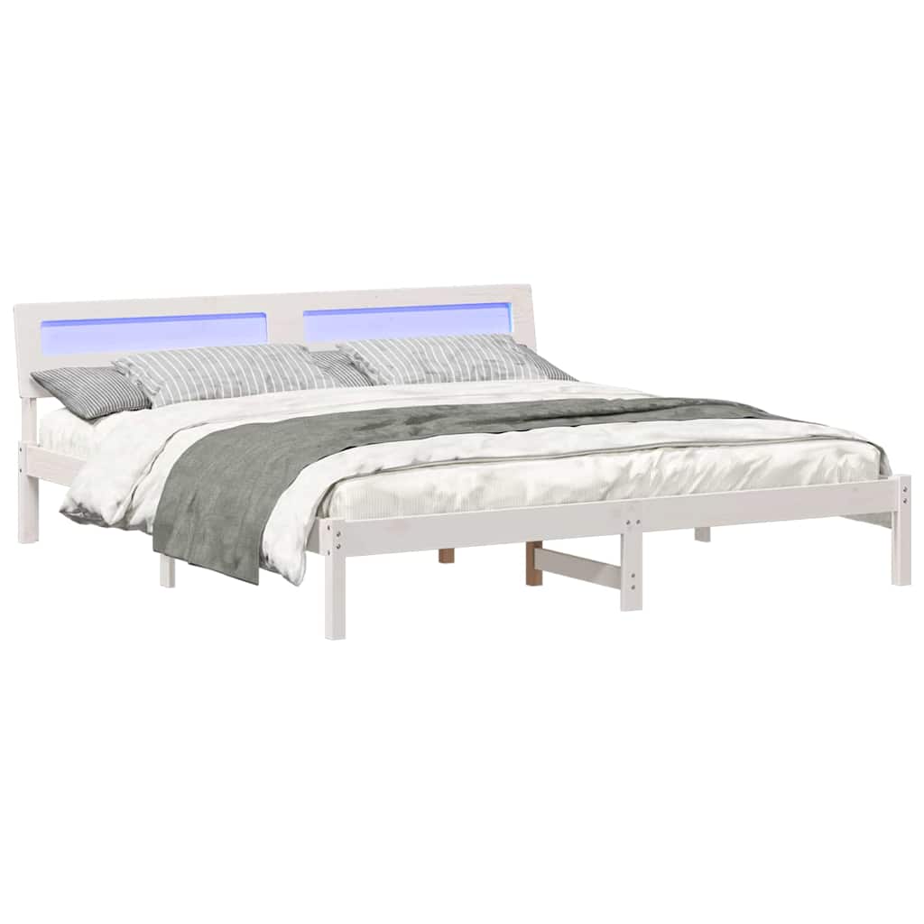 Cadre de lit avec tête de lit Blanc 200 x 200 cm Pin massif - XIOS