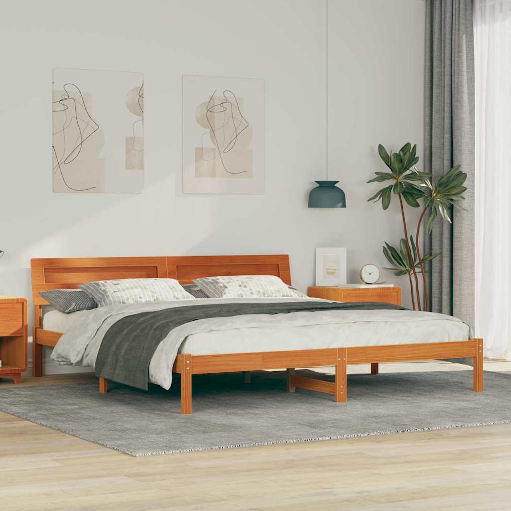Cadre de lit avec tête de lit Marron 200 x 200 cm Pin massif - XIOS