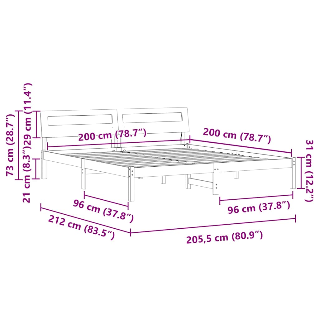 Cadre de lit avec tête de lit Marron 200 x 200 cm Pin massif - XIOS