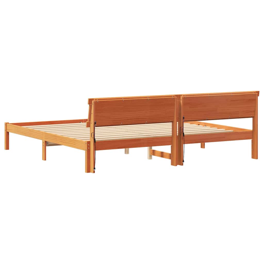 Cadre de lit avec tête de lit Brun cire 200 x 200 cm Pin massif
