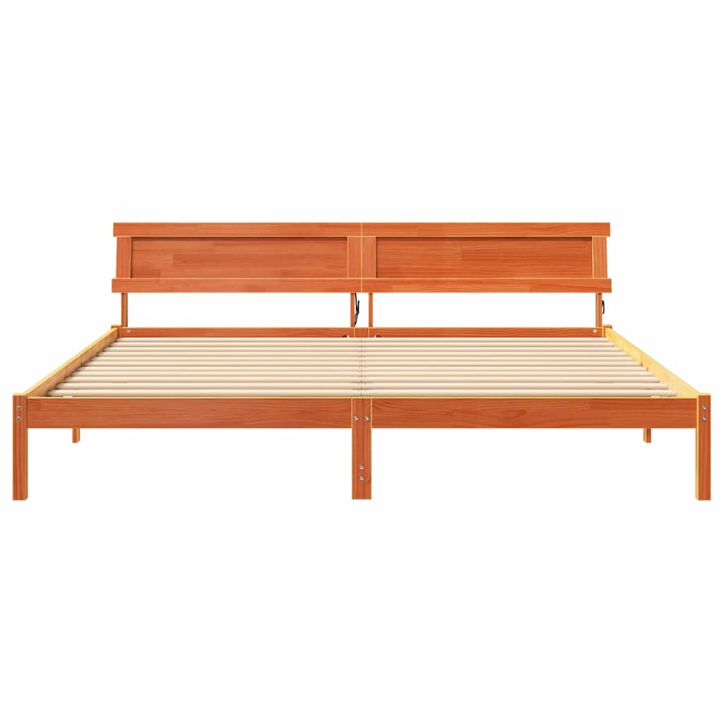 Cadre de lit avec tête de lit Brun cire 200 x 200 cm Pin massif