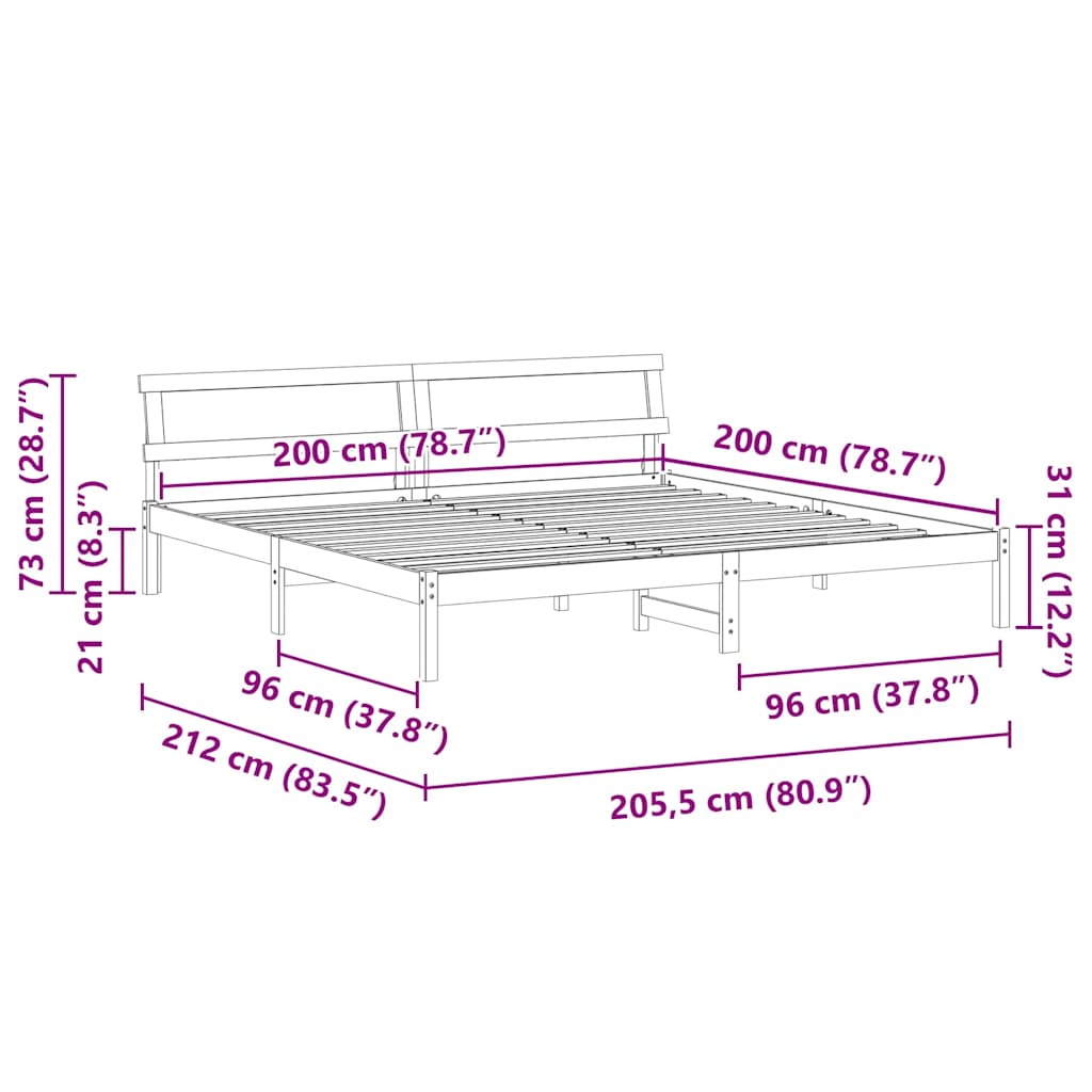 Cadre de lit avec tête de lit Brun cire 200 x 200 cm Pin massif - XIOS