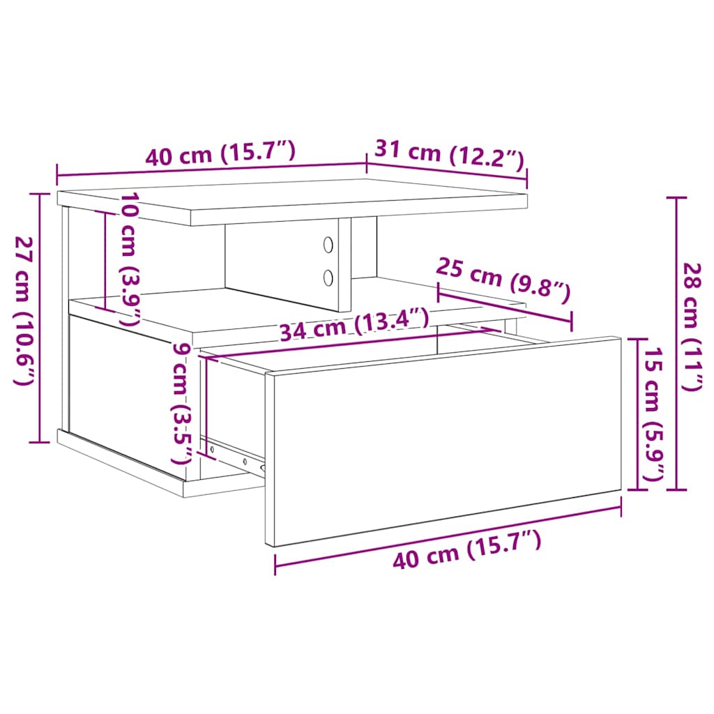 Table de nuit flottante 2 pcs Bois ancien 40 x 31 x 27 cm - XIOS