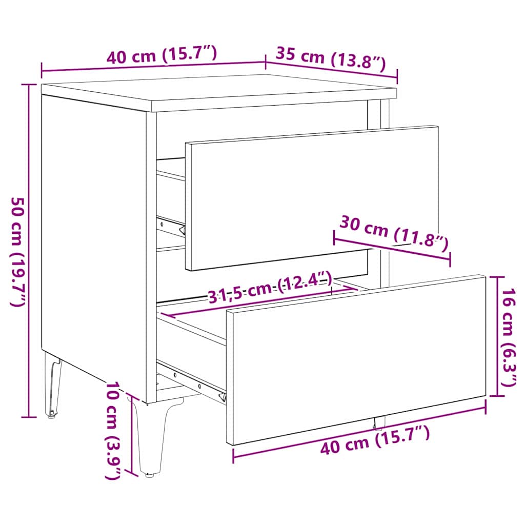 Cabinet de chevet 2 pcs Chêne noir 40 x 35 x 50 cm - XIOS