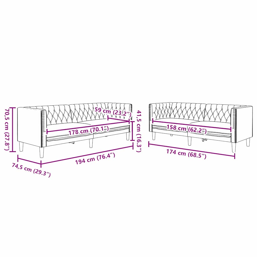 Ensemble de Canapés 2 pcs Noir 194 x 74.5 x 70.5 cm Faux cuir - XIOS