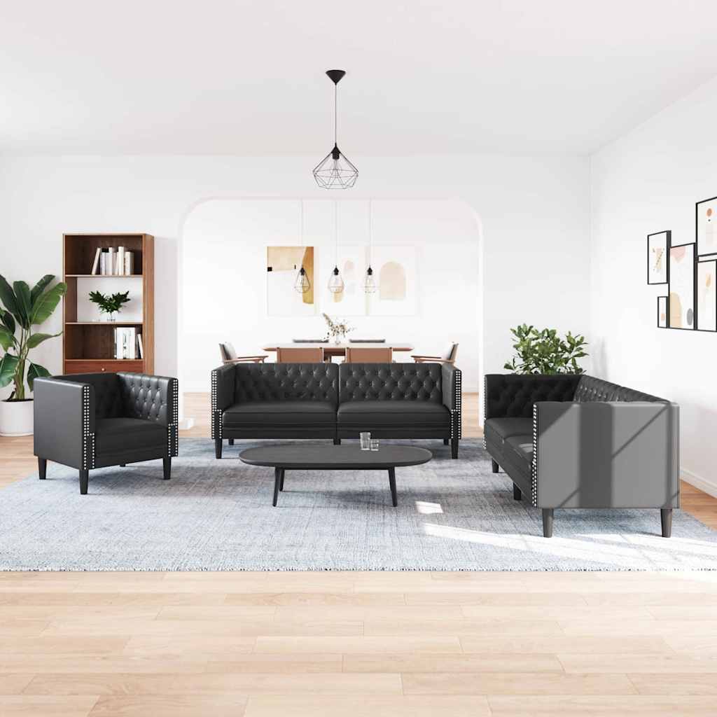 Ensemble de Canapés 3 pcs Noir 194 x 74.5 x 70.5 cm Faux cuir - XIOS