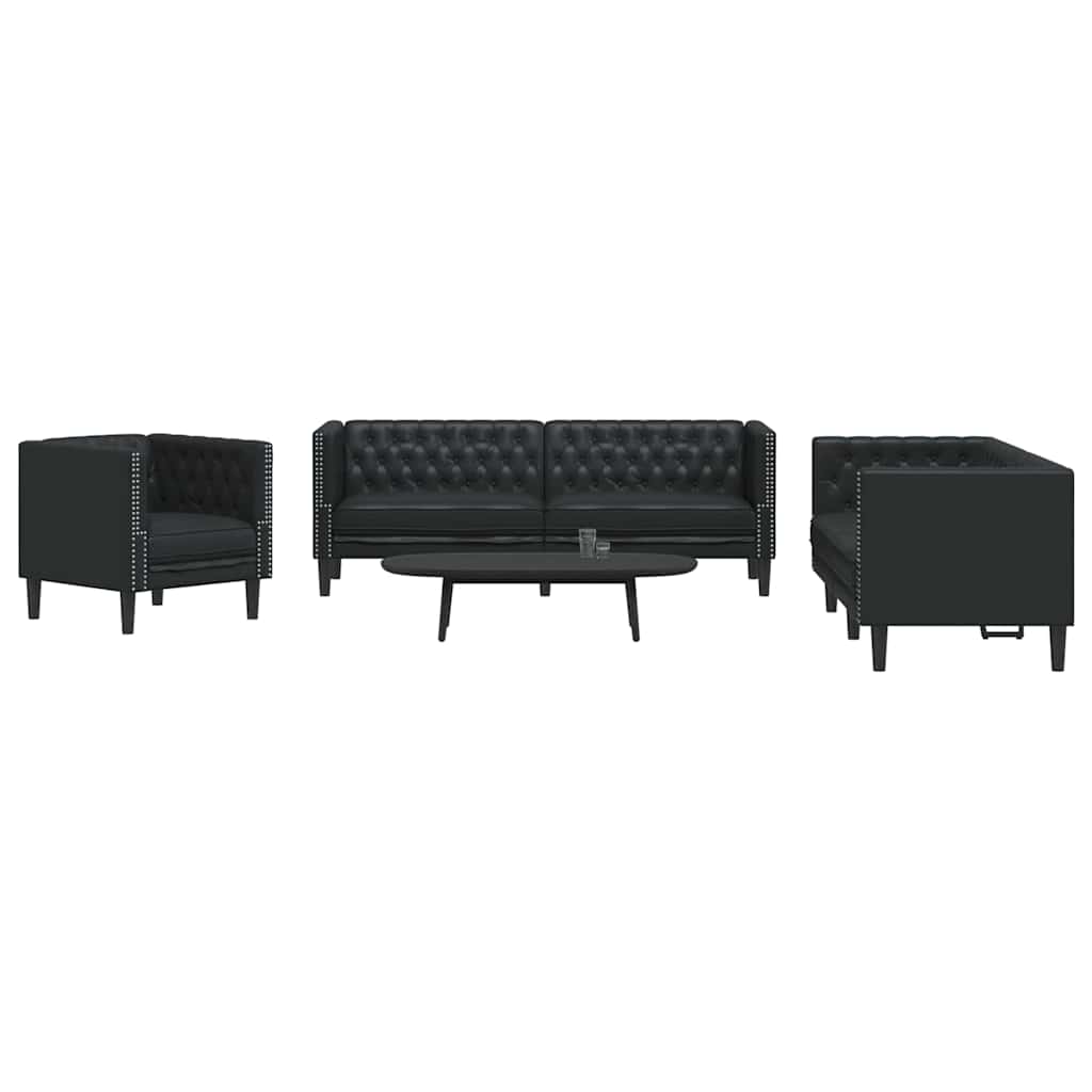 Ensemble de Canapés 3 pcs Noir 194 x 74.5 x 70.5 cm Faux cuir - XIOS