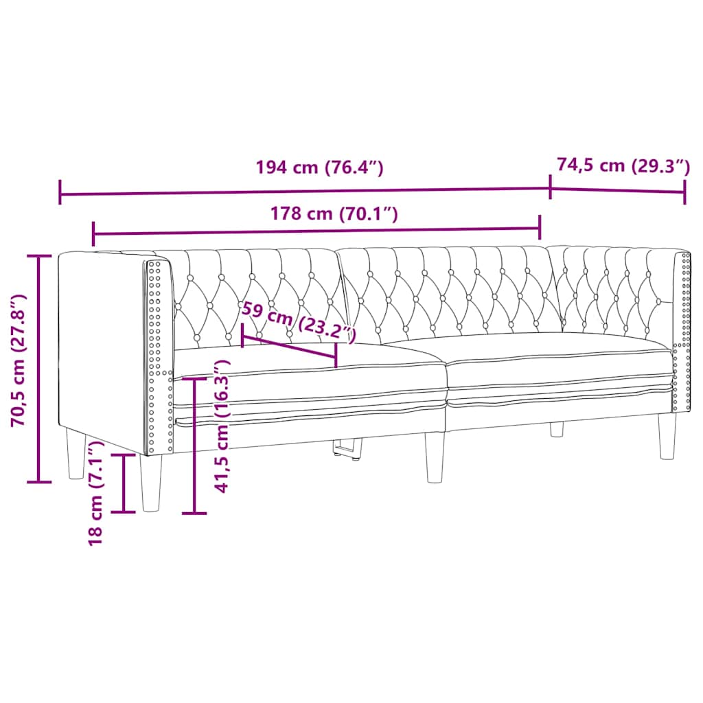 Ensemble de Canapés 3 pcs Noir 194 x 74.5 x 70.5 cm Faux cuir - XIOS