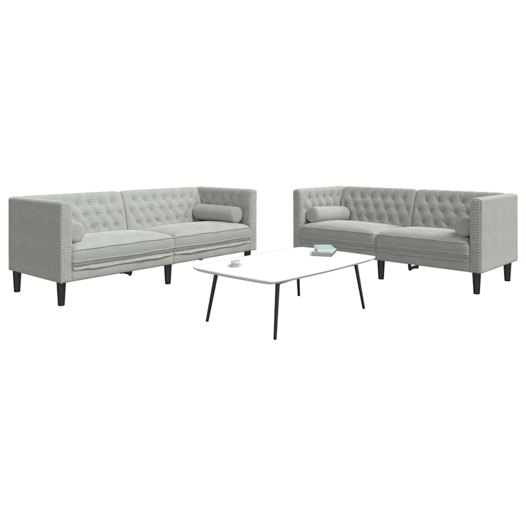 Canapé de salon 2 pcs Gris clair 194 x 74,5 x 70,5 cm Velours - XIOS