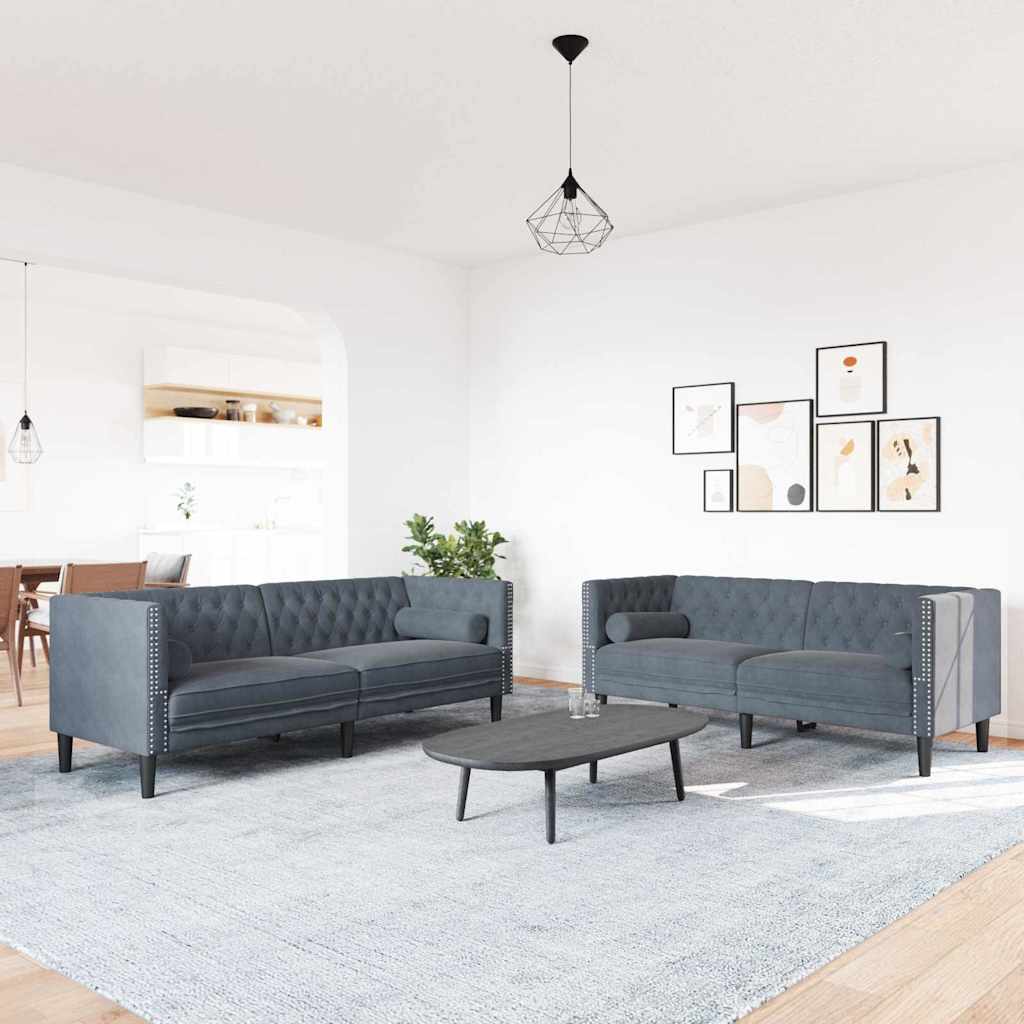 Canapé de salon 2 pcs Gris foncé 194 x 74,5 x 70,5 cm Velours - XIOS