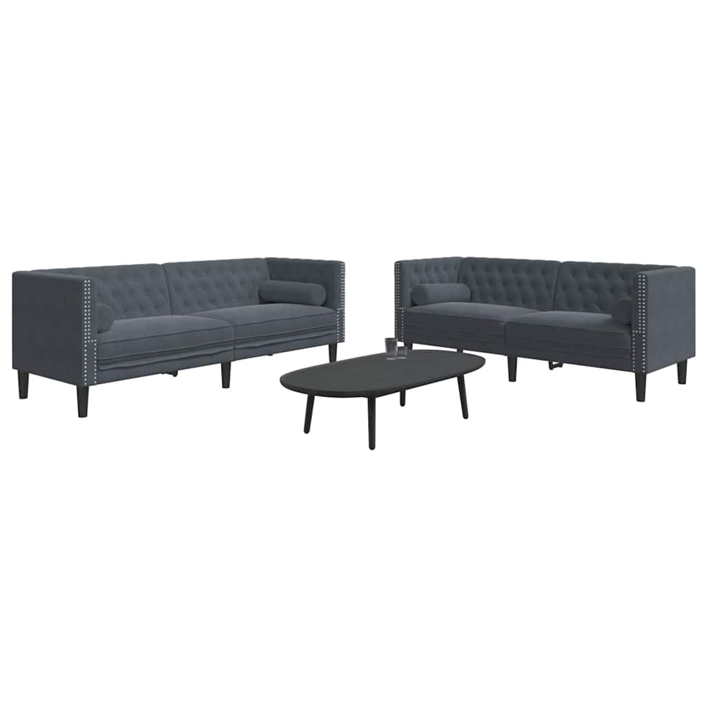 Canapé de salon 2 pcs Gris foncé 194 x 74,5 x 70,5 cm Velours - XIOS