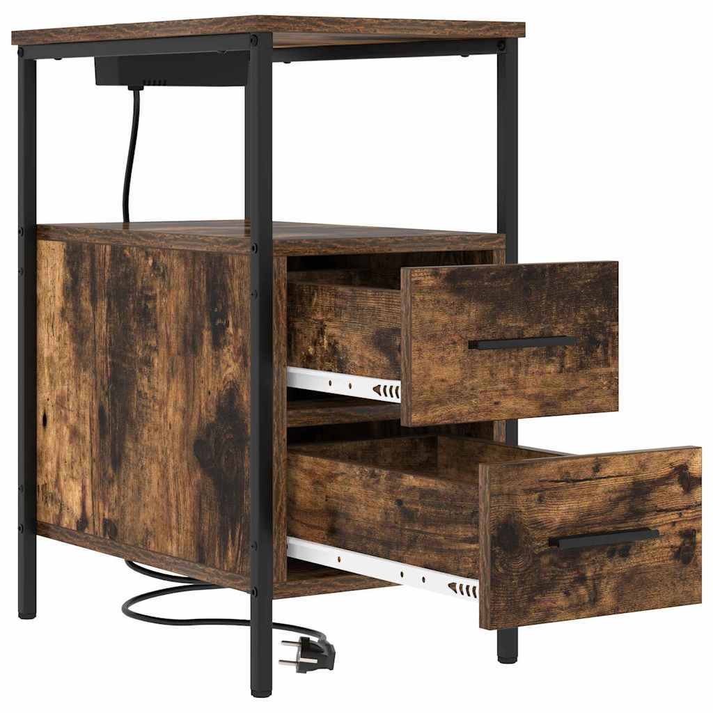 Table de chevet avec tiroir 2 pcs Chêne fumé 30 x 48 x 61 cm