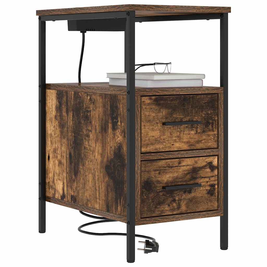 Table de chevet avec tiroir 2 pcs Chêne fumé 30 x 48 x 61 cm