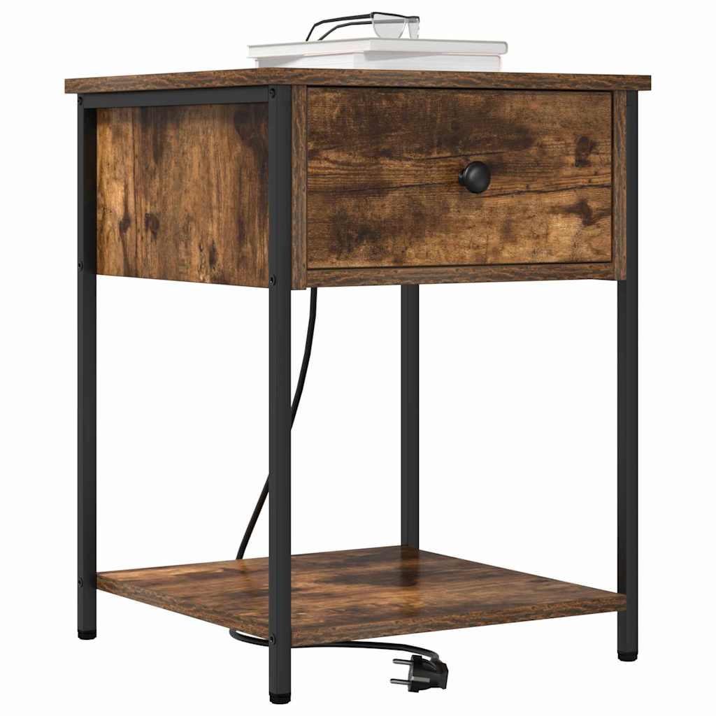 Cabinet de chevet avec tiroir 2 pcs Chêne fumé 42 x 41 x 56 cm