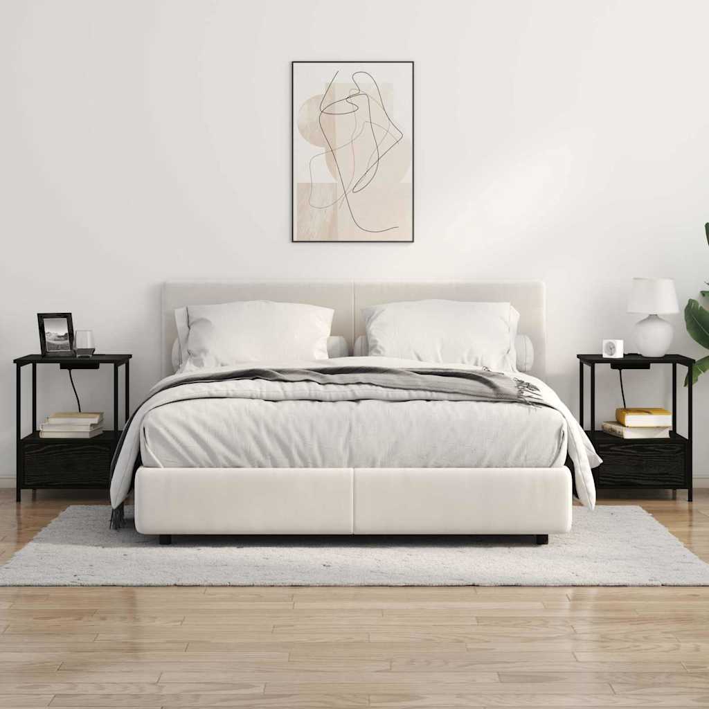 Table de nuit avec station de chargement avec tiroir Chêne noir