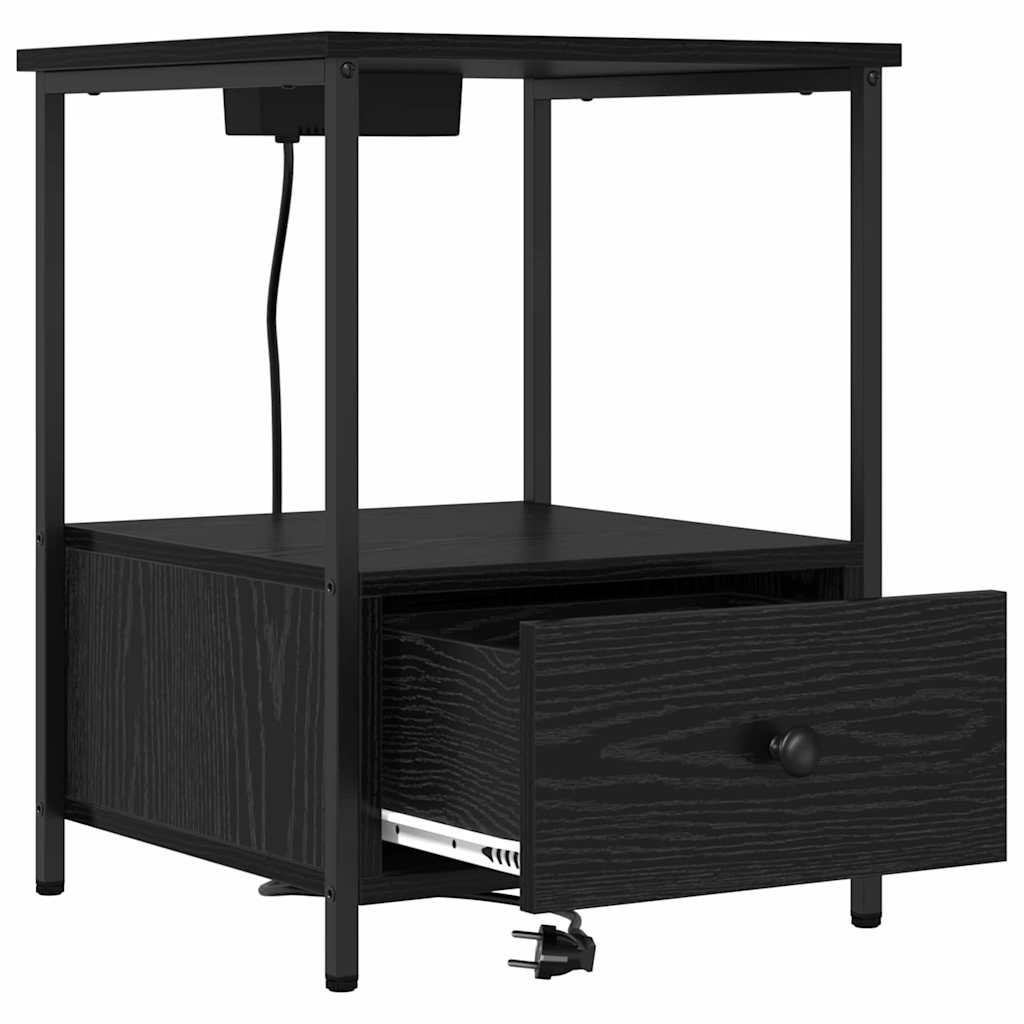 Table de nuit avec station de chargement avec tiroir Chêne noir