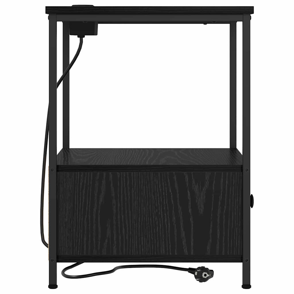 Table de nuit avec station de chargement avec tiroir Chêne noir