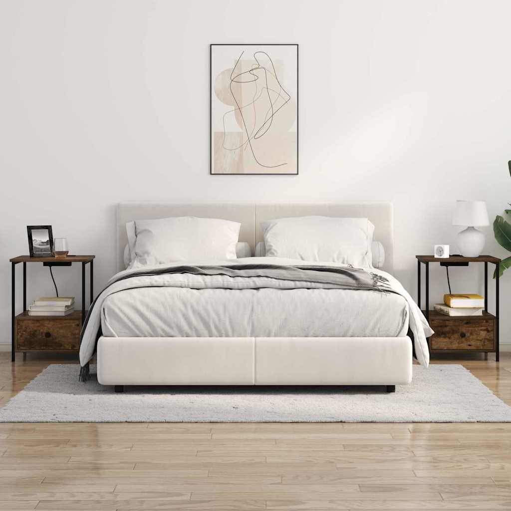 Table de nuit avec station de chargement avec tiroir Chêne fumé