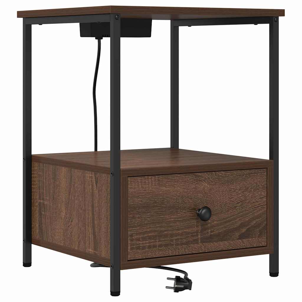 Table de nuit avec station de chargement Chêne marron