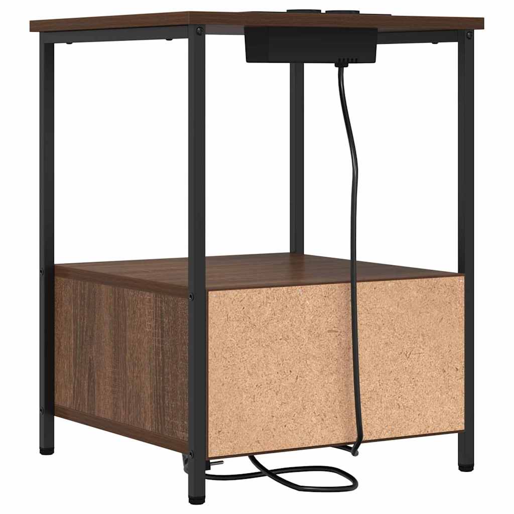 Table de nuit avec station de chargement Chêne marron