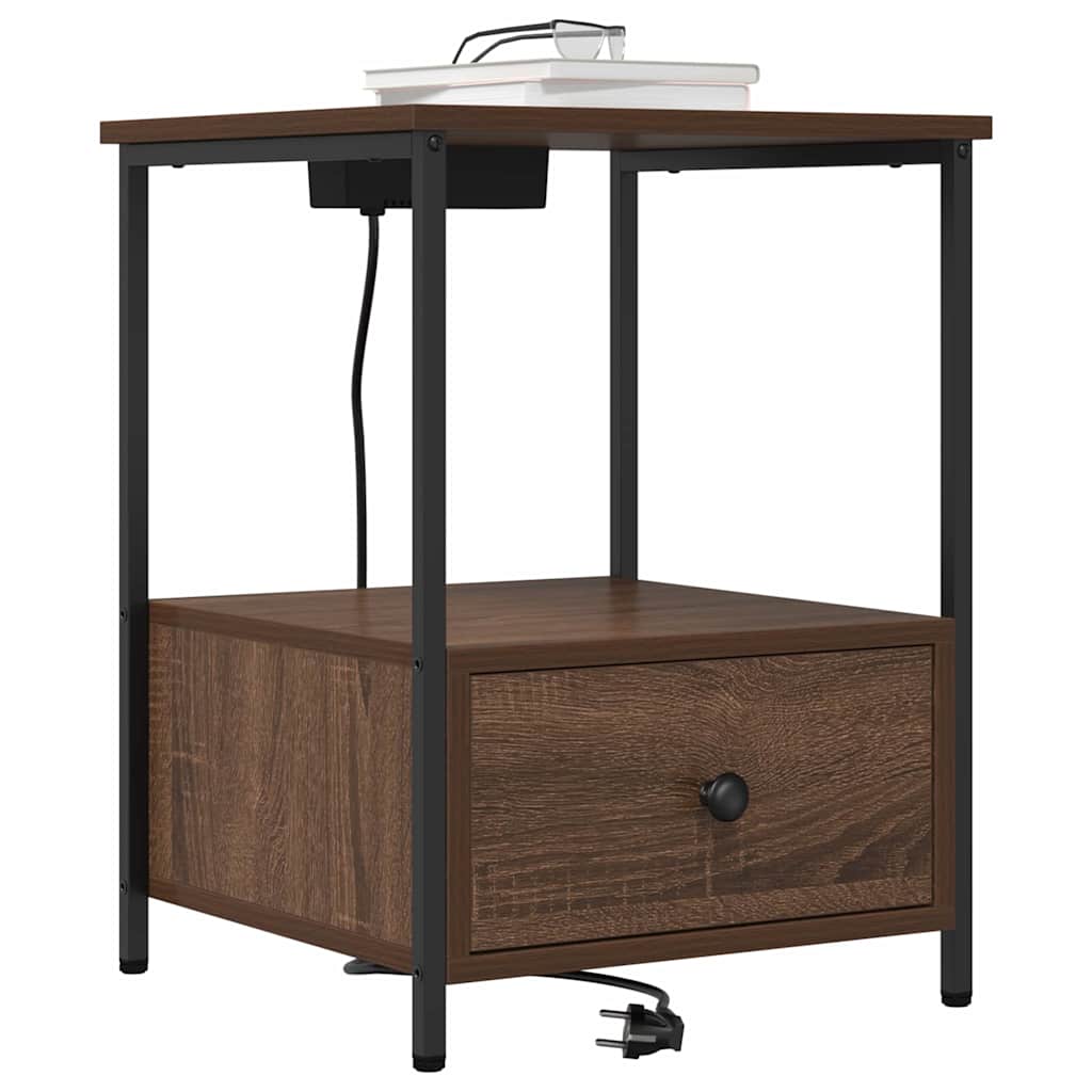 Table de nuit avec station de chargement Chêne marron