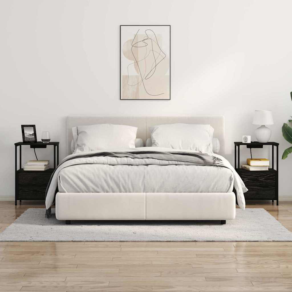 Table de nuit avec station de chargement avec tiroir Chêne noir