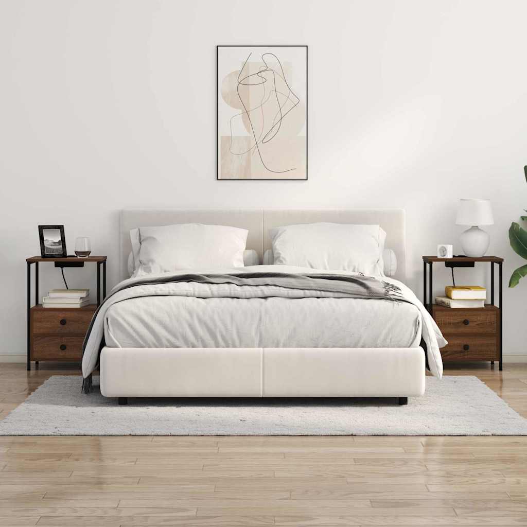 Table de nuit avec station de chargement Chêne marron