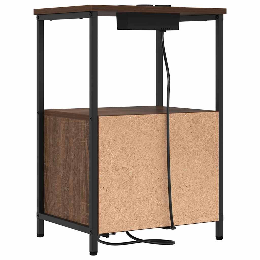 Table de nuit avec station de chargement Chêne marron
