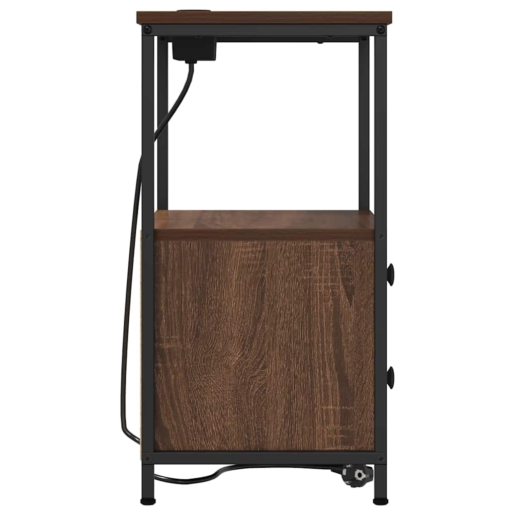 Table de nuit avec station de chargement Chêne marron