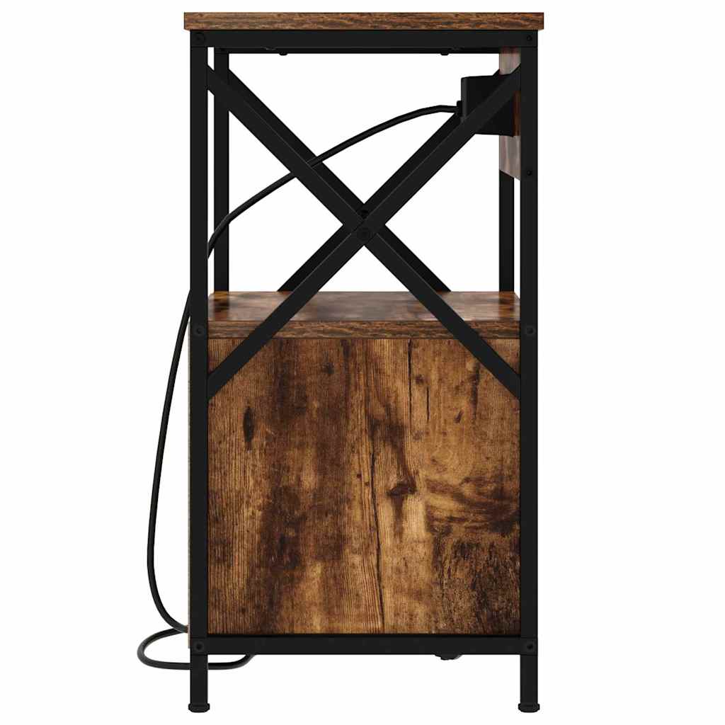 Table de nuit avec station de chargement avec tiroir Chêne fumé