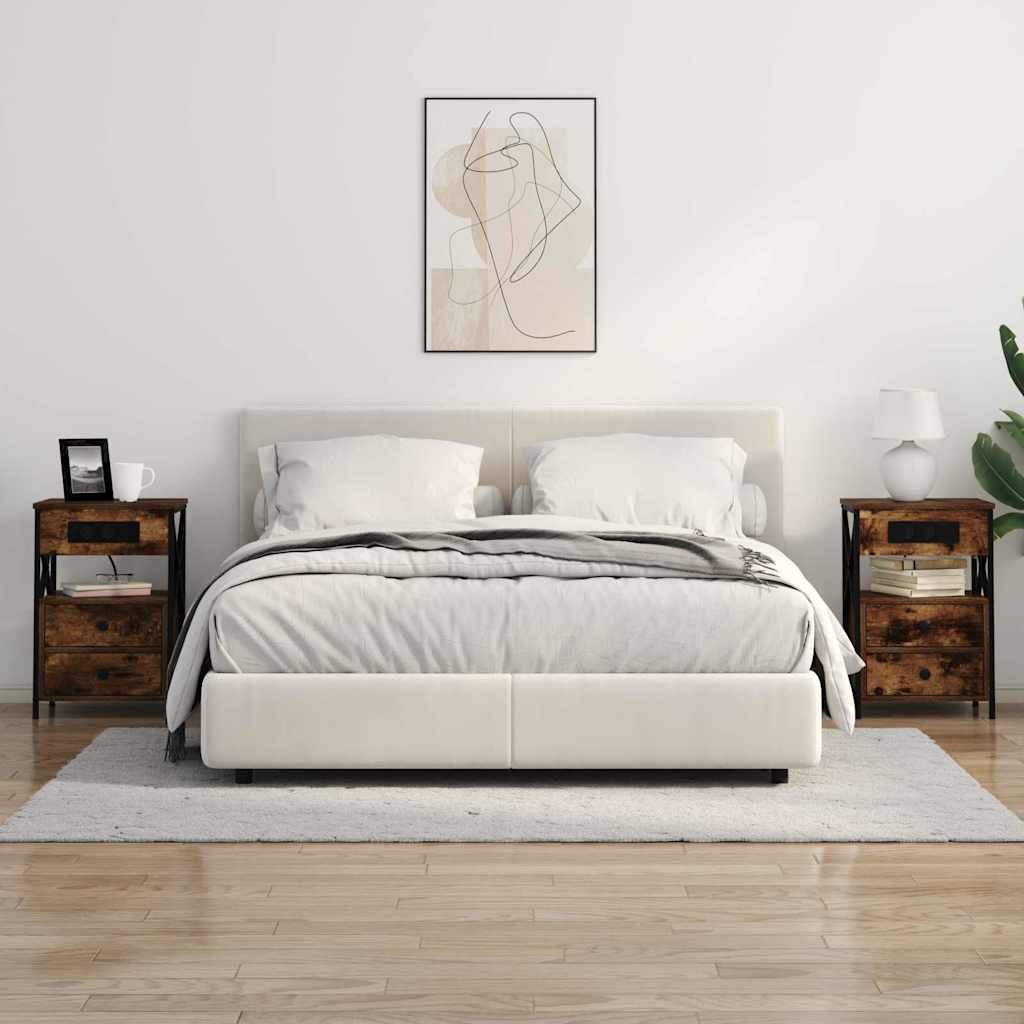 Table de nuit avec station de chargement 2 pcs Chêne fumé