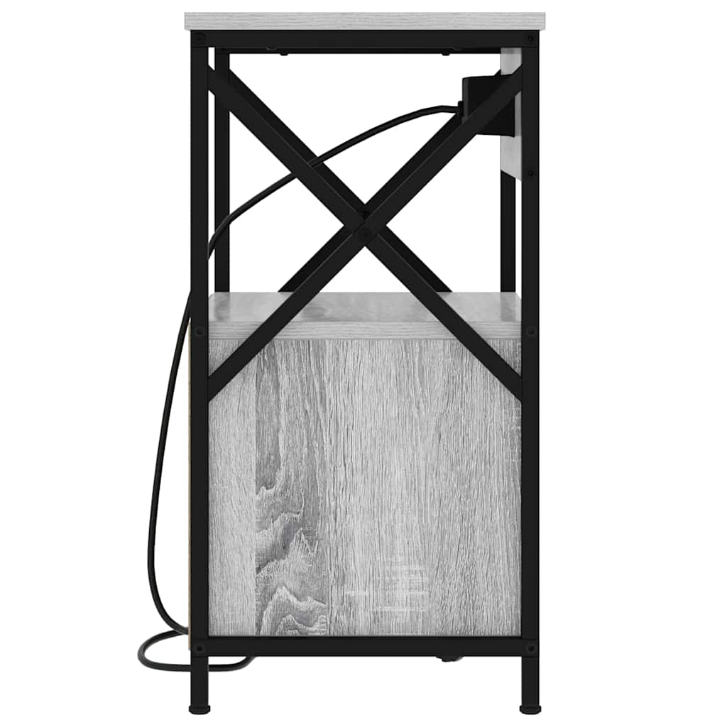 Table de nuit avec station de chargement 2 pcs Sonoma gris