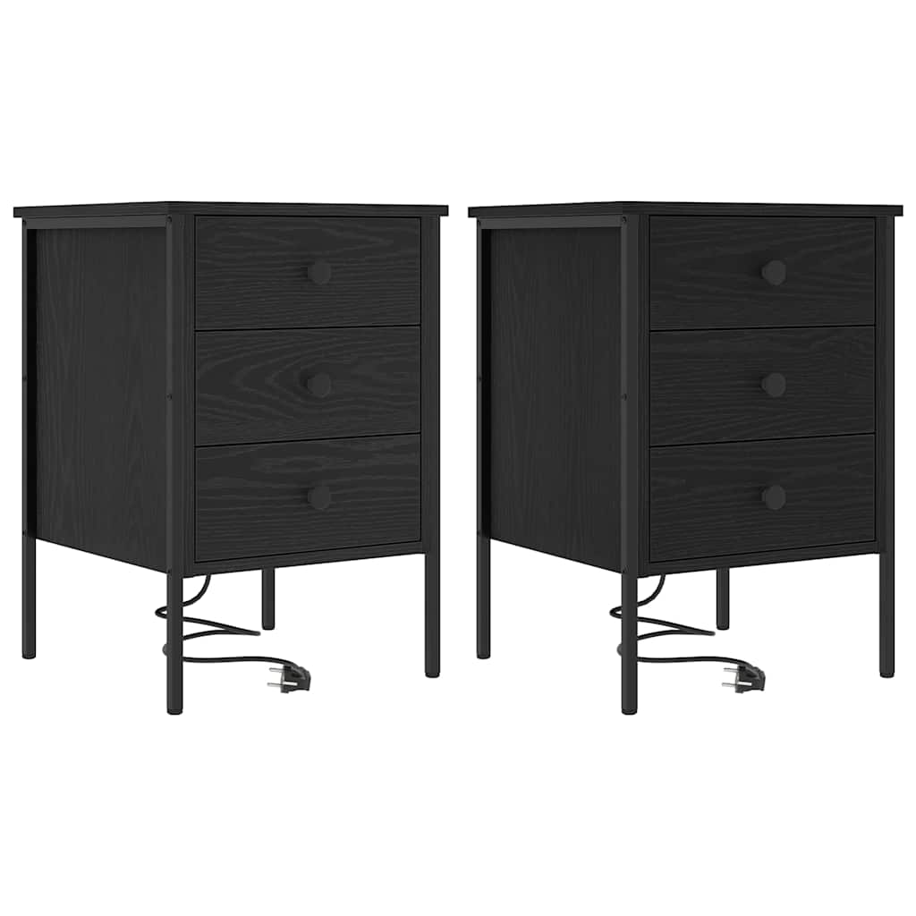 Cabinet de chevet avec tiroir 2 pcs Chêne noir 42 x 41 x 61 cm