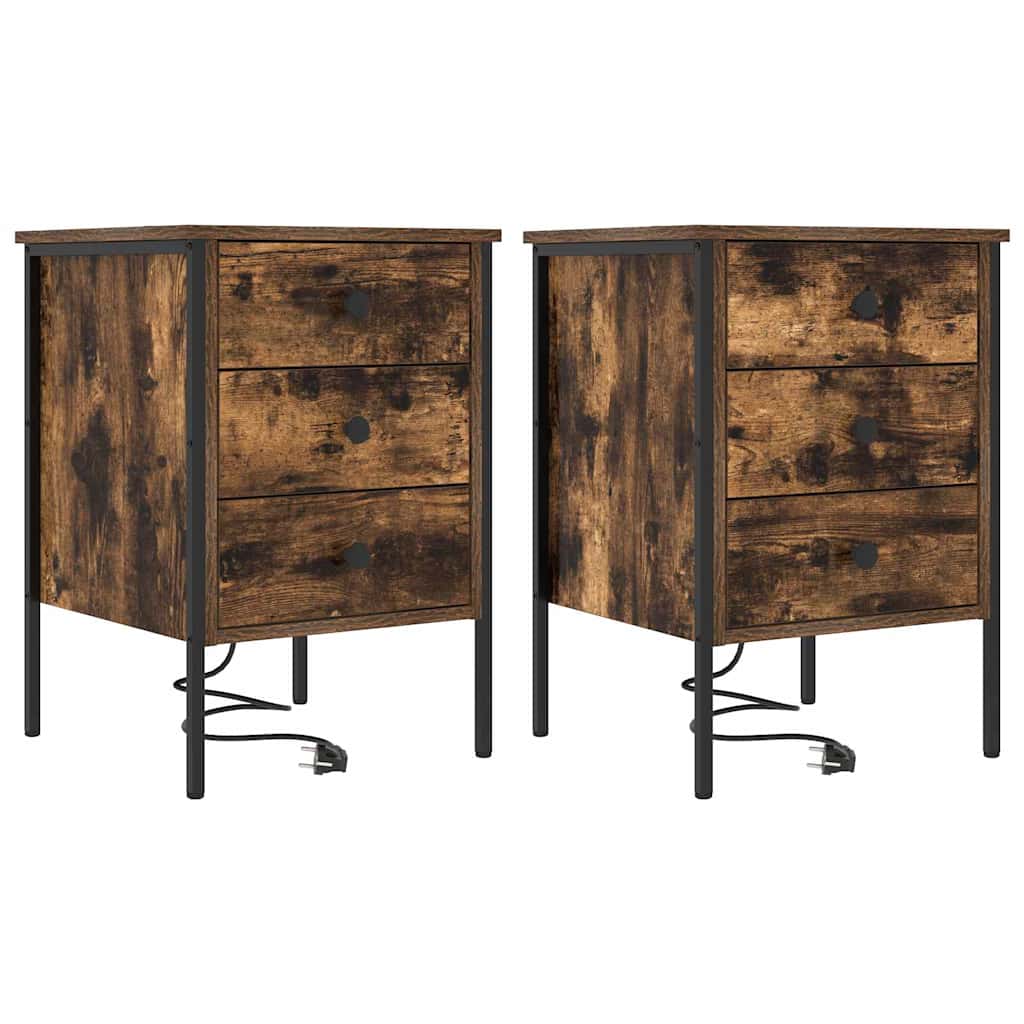 Cabinet de chevet avec tiroir 2 pcs Chêne fumé 42 x 41 x 61 cm