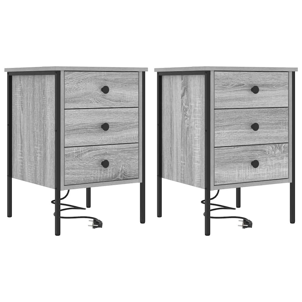Cabinet de chevet avec tiroir 2 pcs Sonoma gris 42 x 41 x 61 cm